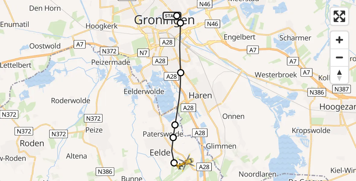 Routekaart van de vlucht: Lifeliner 4 naar Groningen Airport Eelde, Groningen Airport Eelde