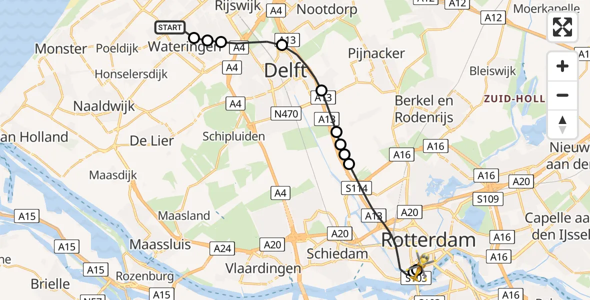 Routekaart van de vlucht: Lifeliner 2 naar Erasmus MC, Erasmus MC