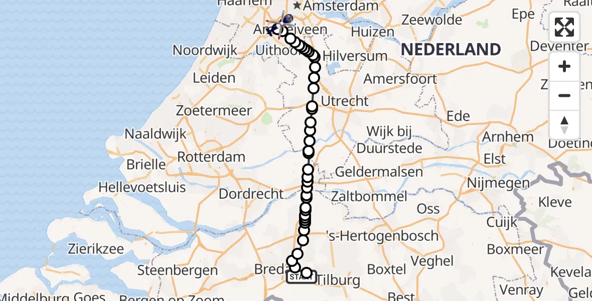 Routekaart van de vlucht: Politiehelikopter naar Amsterdam Vliegveld Schiphol, Amsterdam Vliegveld Schiphol