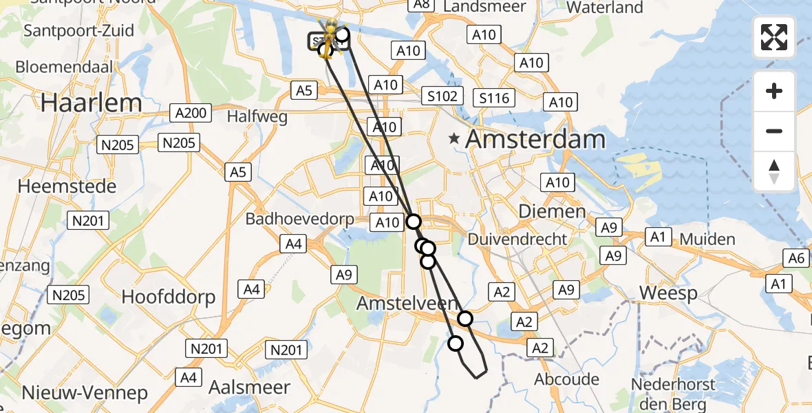 Routekaart van de vlucht: Lifeliner 1 naar Amsterdam Heliport, Amsterdam Heliport