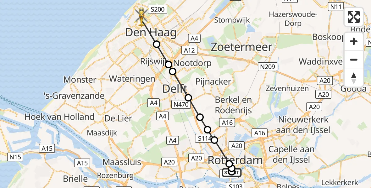 Routekaart van de vlucht: Lifeliner 2 naar Den Haag, Ten Vijverpad