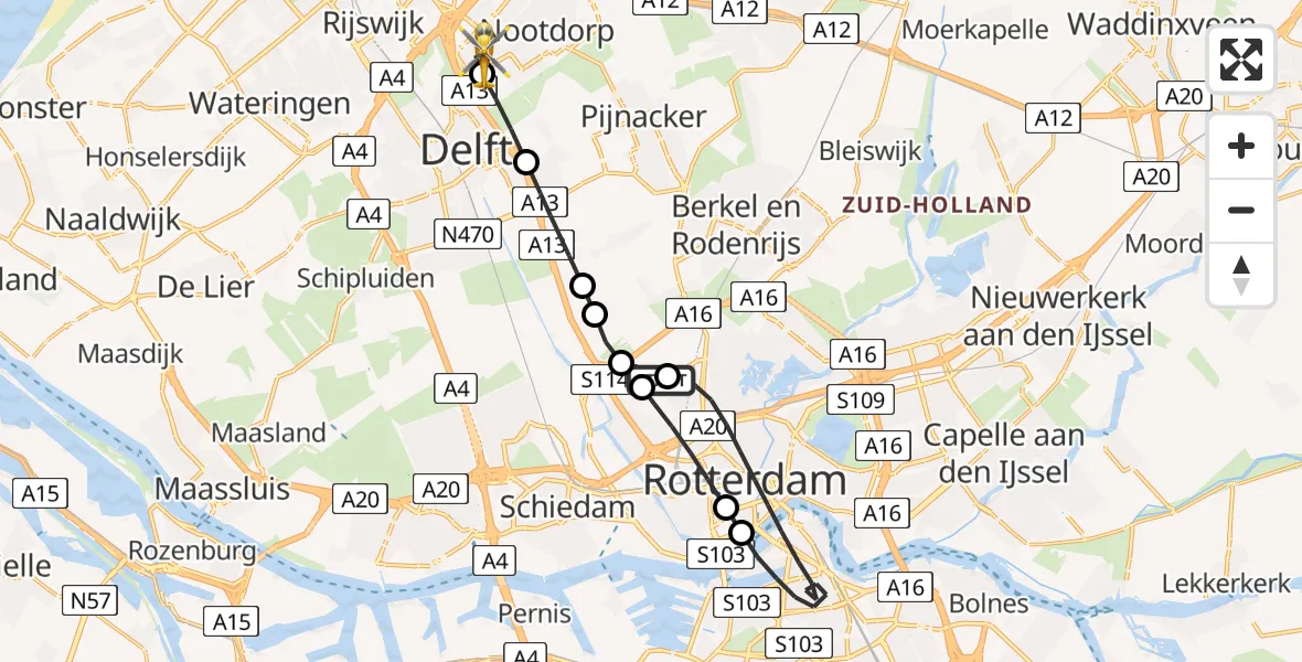 Routekaart van de vlucht: Lifeliner 2 naar Den Haag, Nijkampvaart