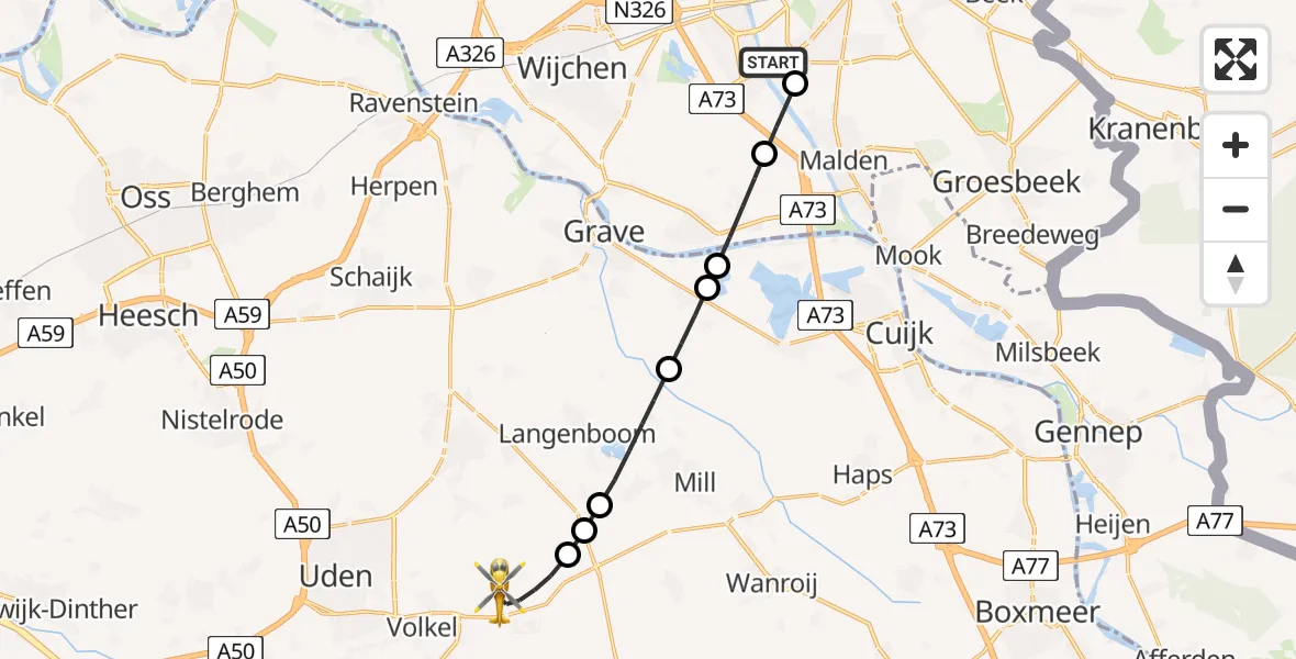 Routekaart van de vlucht: Lifeliner 3 naar Vliegbasis Volkel, Vliegbasis Volkel