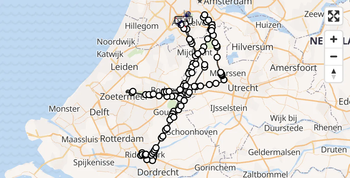 Routekaart van de vlucht: Politiehelikopter naar Amsterdam Vliegveld Schiphol, Amsterdam Vliegveld Schiphol