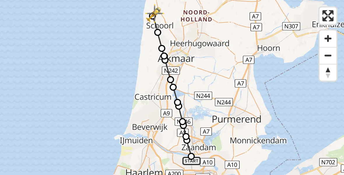 Routekaart van de vlucht: Lifeliner 1 naar Groet, Molenpad