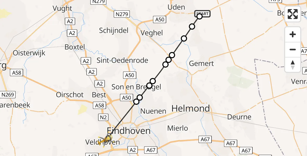 Routekaart van de vlucht: Lifeliner 3 naar Veldhoven, Heuvelstraat