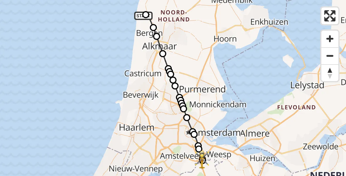 Routekaart van de vlucht: Lifeliner 1 naar Amsterdam UMC Helipad, Amsterdam UMC Helipad