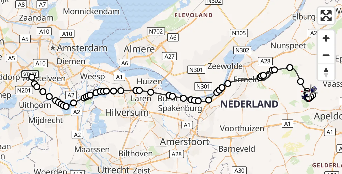 Routekaart van de vlucht: Politiehelikopter naar Vaassen, Vaassen