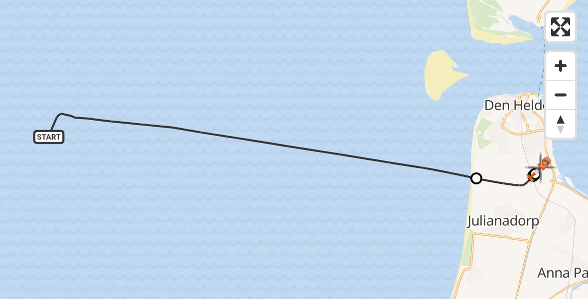 Routekaart van de vlucht: Kustwachthelikopter naar Militair vliegveld De Kooy / Den Helder Airport, Militair vliegveld De Kooy / Den Helder Airport