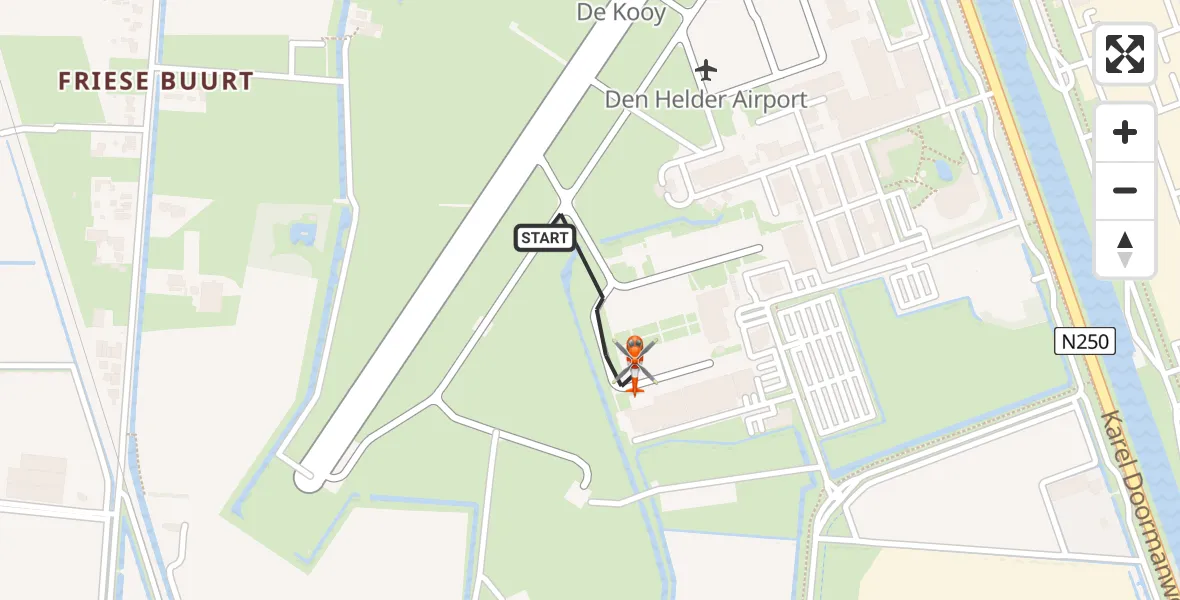 Routekaart van de vlucht: Kustwachthelikopter naar Militair vliegveld De Kooy / Den Helder Airport, Militair vliegveld De Kooy / Den Helder Airport