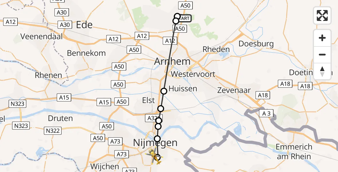 Routekaart van de vlucht: Lifeliner 2 naar Radboud University Medical Center Heliport, Radboud University Medical Center Heliport