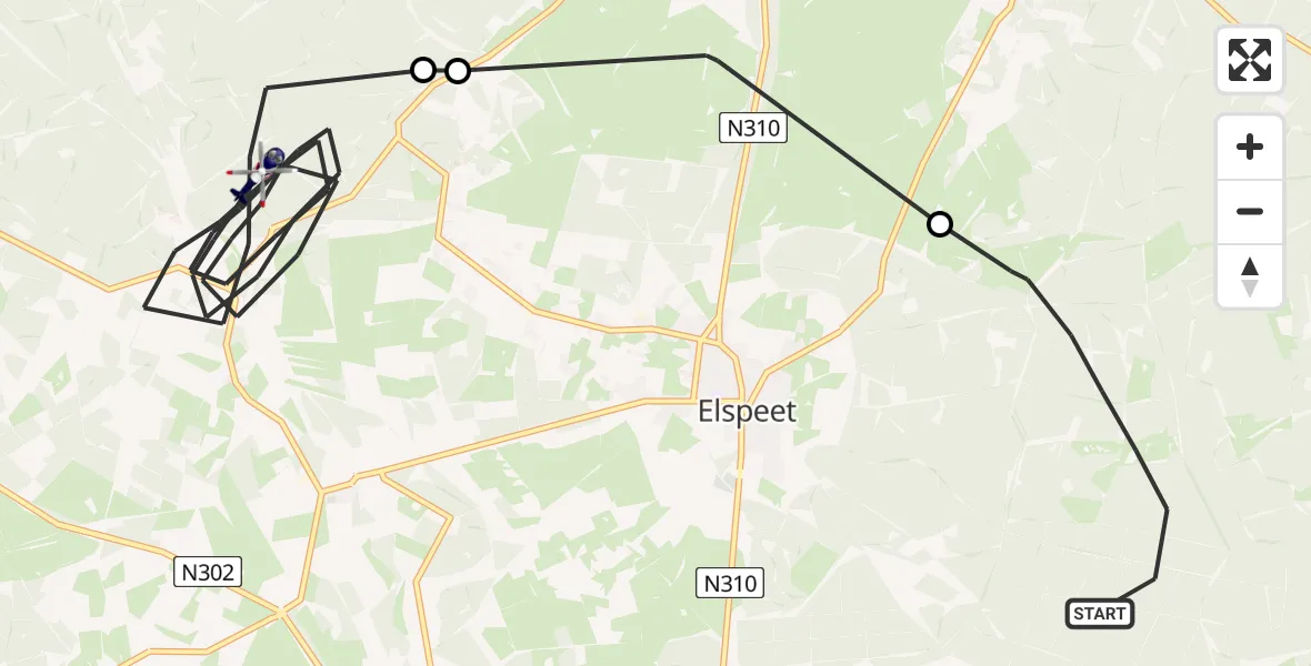 Routekaart van de vlucht: Politiehelikopter naar Ermelo, Oude Zwolseweg