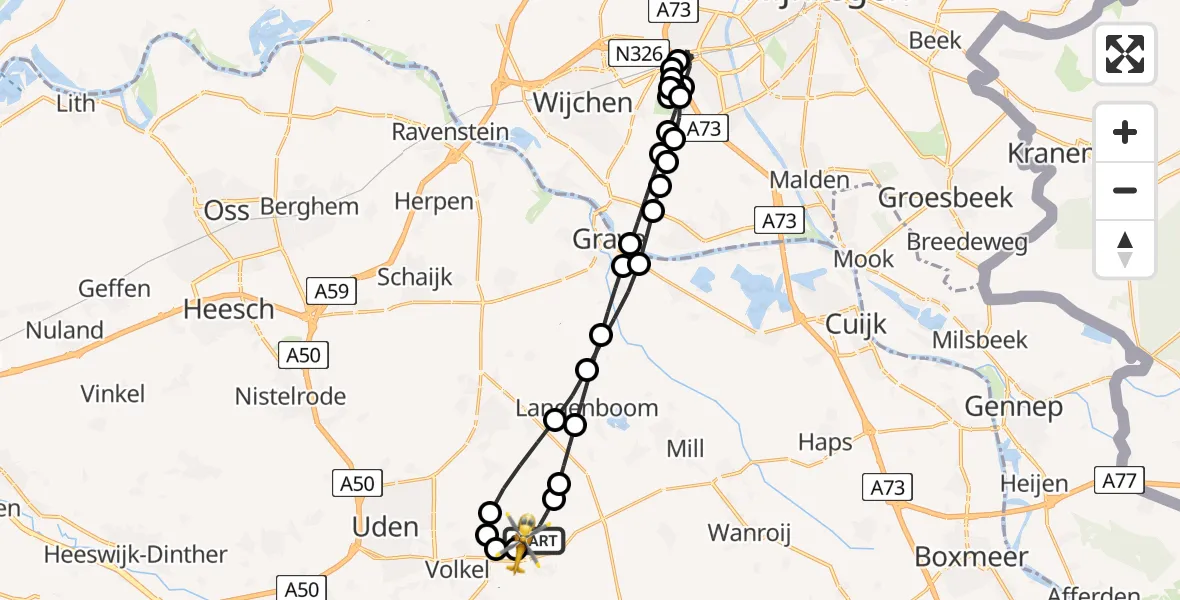 Routekaart van de vlucht: Lifeliner 3 naar Vliegbasis Volkel, Vliegbasis Volkel