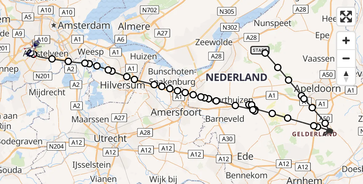 Routekaart van de vlucht: Politiehelikopter naar Amsterdam Vliegveld Schiphol, Amsterdam Vliegveld Schiphol