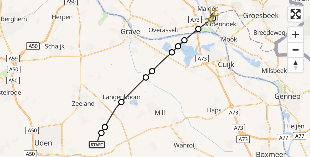 Routekaart van de vlucht: Lifeliner 3 naar Malden, Rijksweg