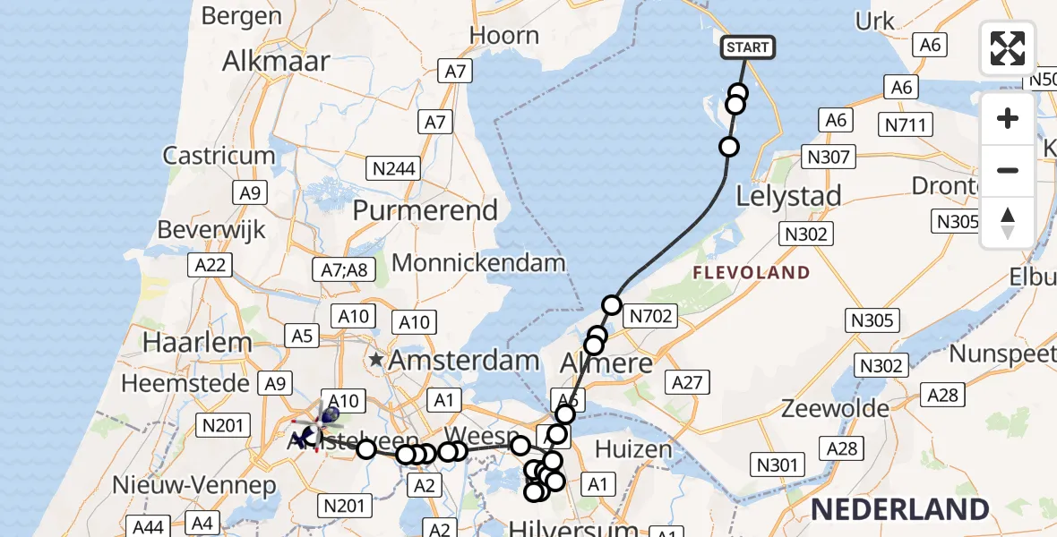 Routekaart van de vlucht: Politiehelikopter naar Amsterdam Vliegveld Schiphol, Amsterdam Vliegveld Schiphol