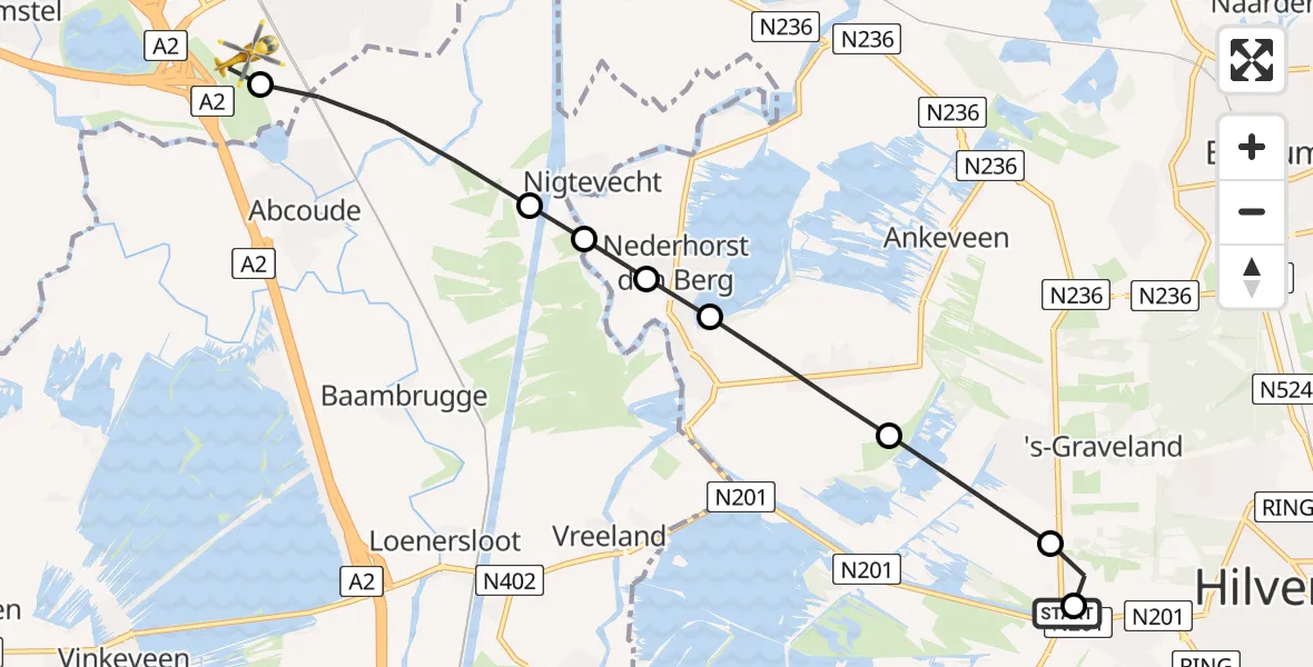 Routekaart van de vlucht: Lifeliner 1 naar Amsterdam UMC Helipad, Amsterdam UMC Helipad
