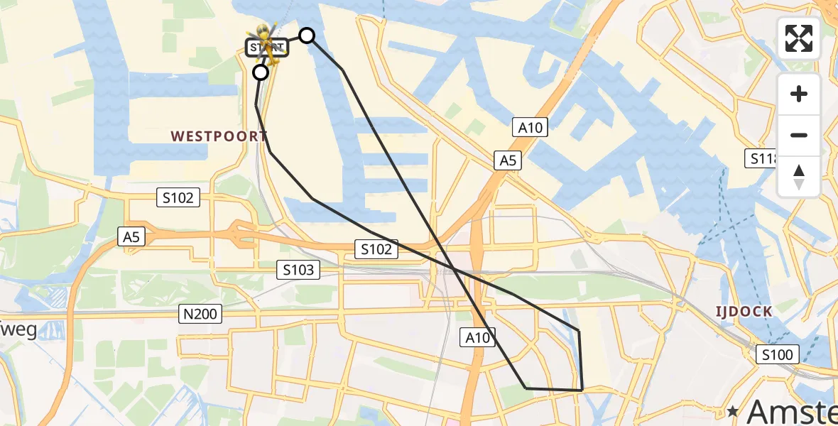 Routekaart van de vlucht: Lifeliner 1 naar Amsterdam Heliport, Amsterdam Heliport