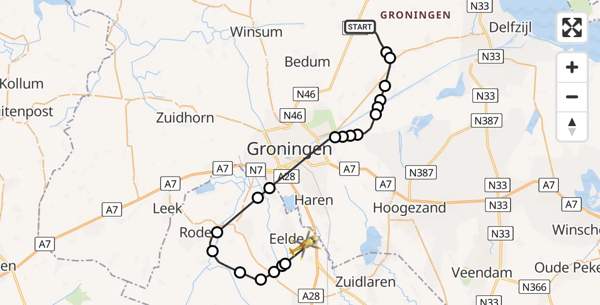 Routekaart van de vlucht: Lifeliner 4 naar Groningen Airport Eelde, Groningen Airport Eelde
