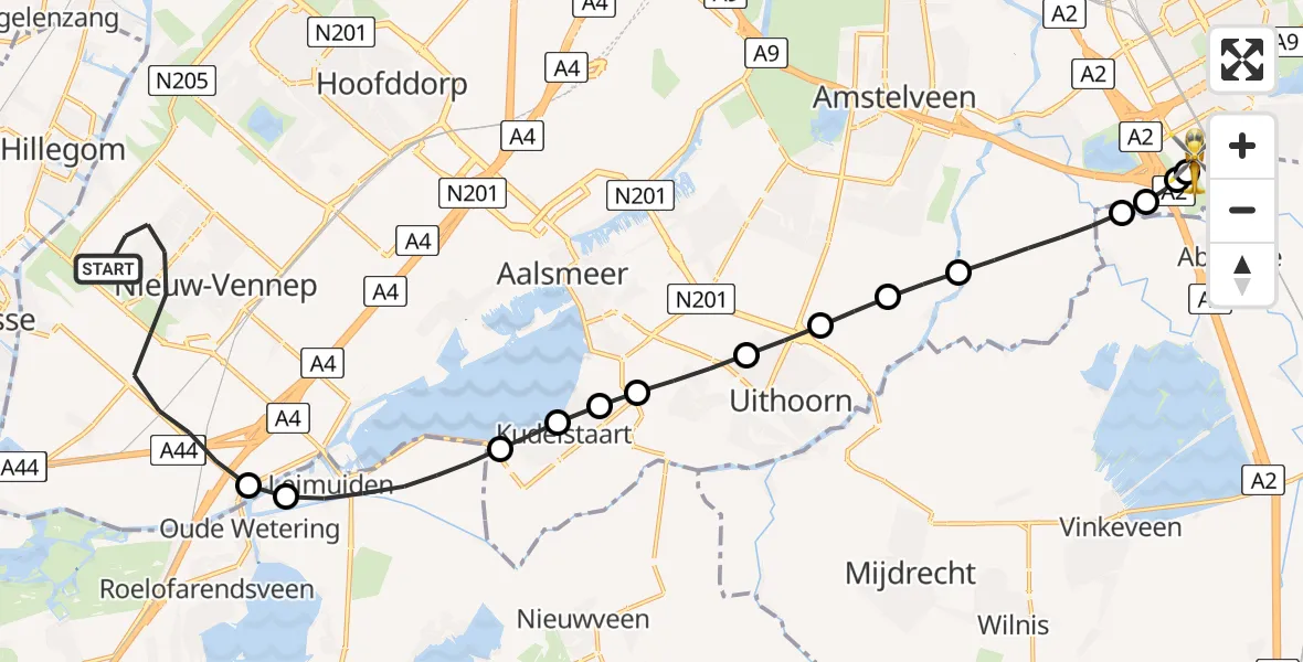 Routekaart van de vlucht: Lifeliner 1 naar Amsterdam UMC Helipad, Amsterdam UMC Helipad