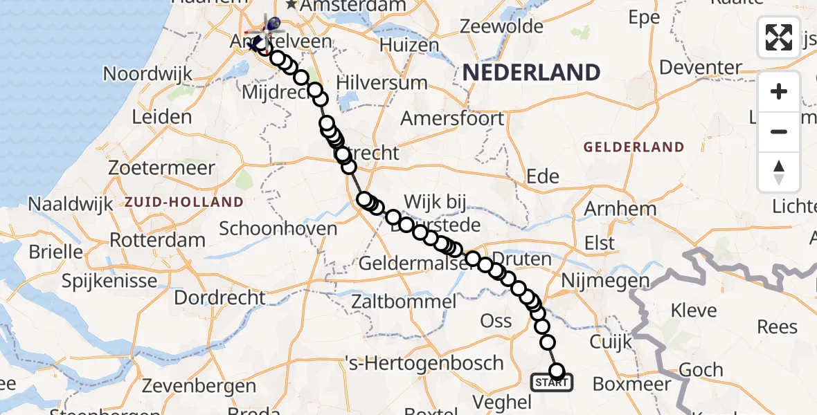 Routekaart van de vlucht: Politiehelikopter naar Amsterdam Vliegveld Schiphol, Amsterdam Vliegveld Schiphol