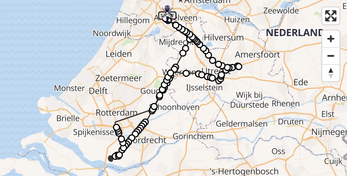 Routekaart van de vlucht: Politiehelikopter naar Amsterdam Vliegveld Schiphol, Amsterdam Vliegveld Schiphol