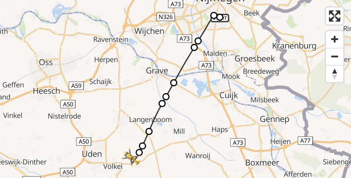 Routekaart van de vlucht: Lifeliner 3 naar Vliegbasis Volkel, Vliegbasis Volkel
