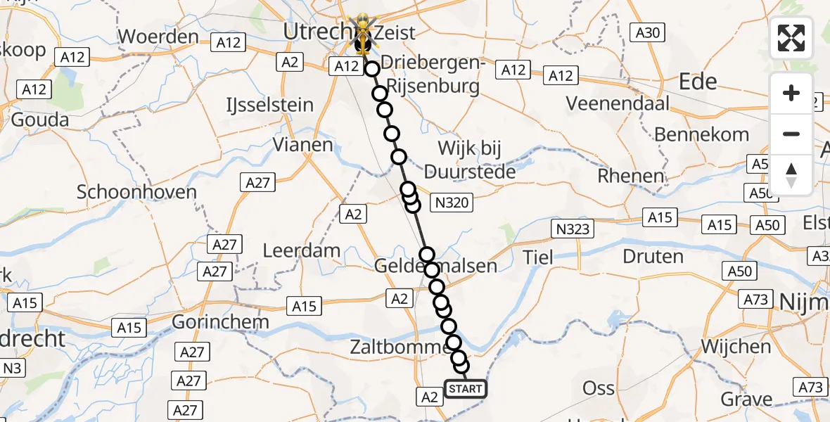 Routekaart van de vlucht: Lifeliner 3 naar Universitair Medisch Centrum Utrecht, Universitair Medisch Centrum Utrecht