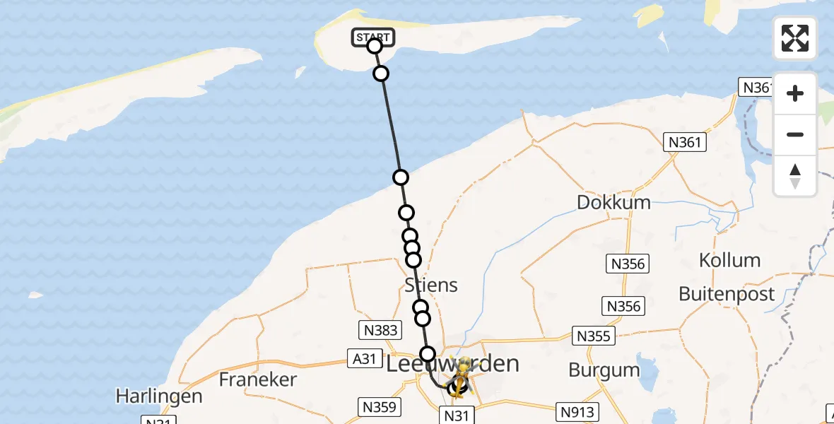 Routekaart van de vlucht: Ambulancehelikopter naar Leeuwarden Medical Center Heliport, Leeuwarden Medical Center Heliport