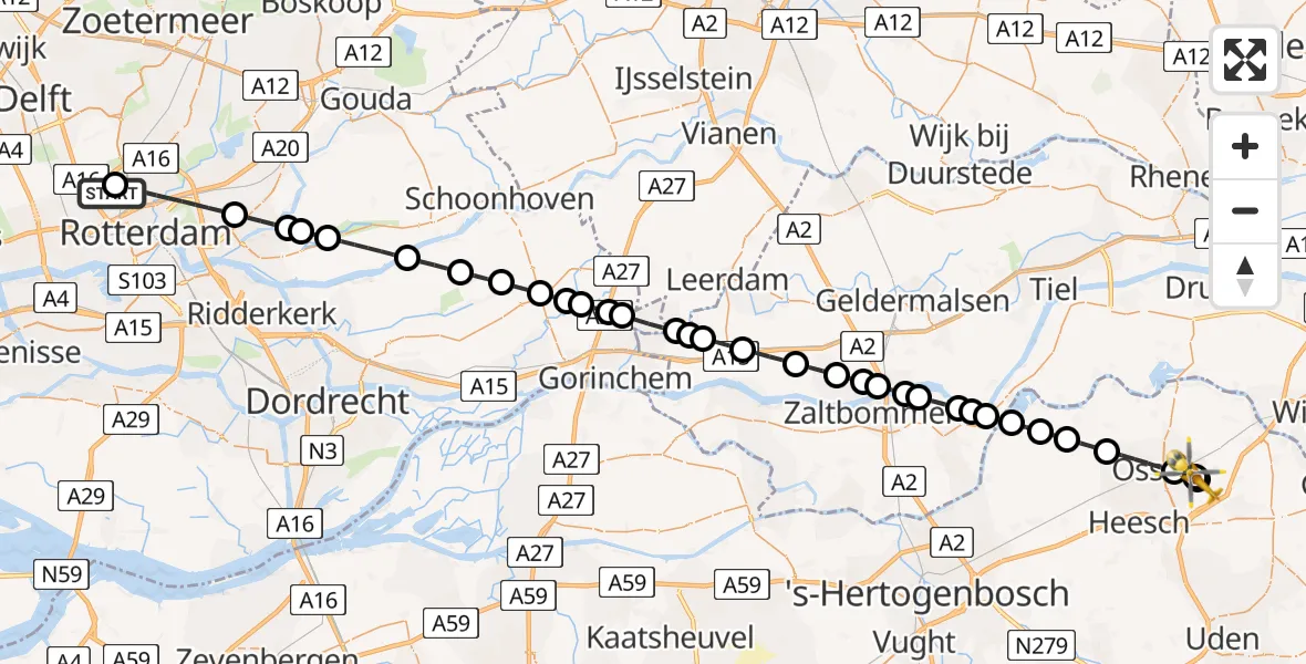 Routekaart van de vlucht: Lifeliner 2 naar Berghem, Hoessenboslaan