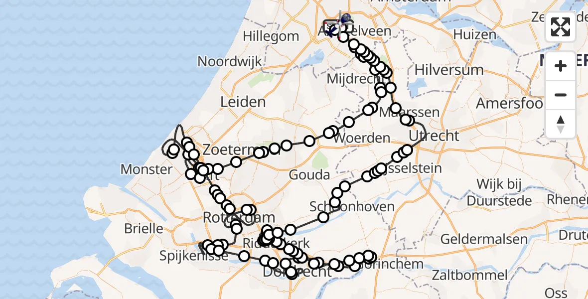 Routekaart van de vlucht: Politiehelikopter naar Amsterdam Vliegveld Schiphol, Amsterdam Vliegveld Schiphol