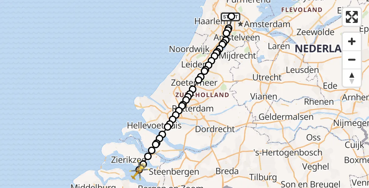 Routekaart van de vlucht: Lifeliner 1 naar Stavenisse, Pilootweg