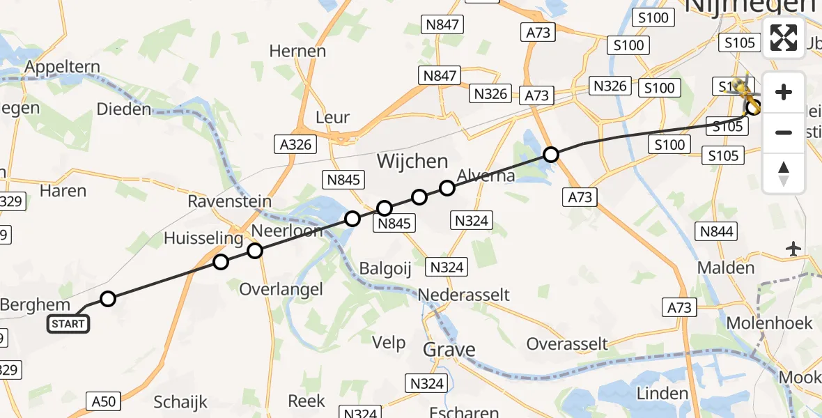 Routekaart van de vlucht: Lifeliner 2 naar Radboud University Medical Center Heliport, Radboud University Medical Center Heliport