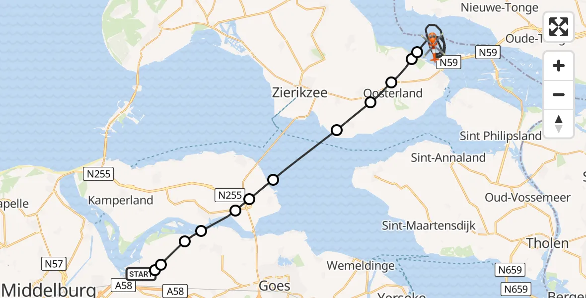 Routekaart van de vlucht: Kustwachthelikopter naar Grevelingenmeer, Grevelingenmeer