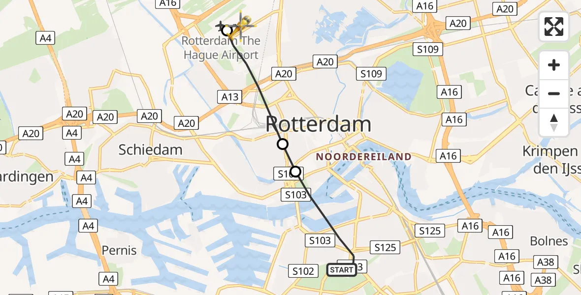 Routekaart van de vlucht: Lifeliner 2 naar Rotterdam The Hague Airport, Rotterdam The Hague Airport