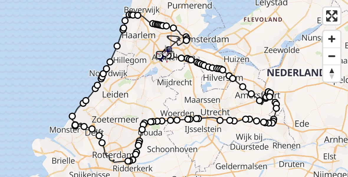 Routekaart van de vlucht: Politiehelikopter naar Amsterdam Vliegveld Schiphol, Amsterdam Vliegveld Schiphol