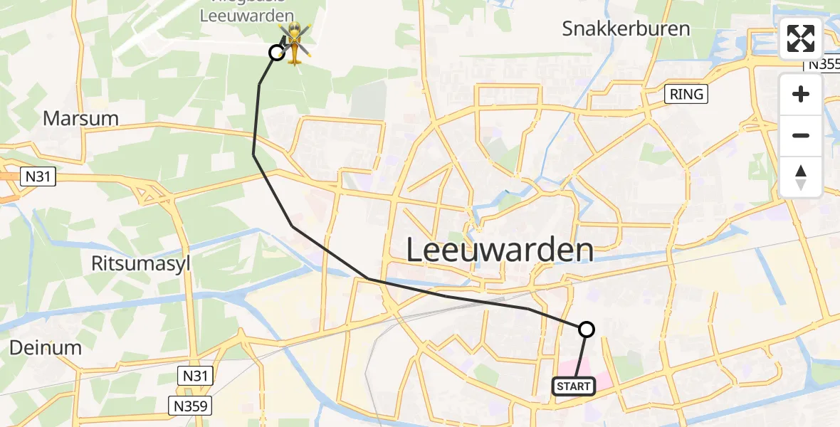 Routekaart van de vlucht: Ambulancehelikopter naar Vliegbasis Leeuwarden, Vliegbasis Leeuwarden