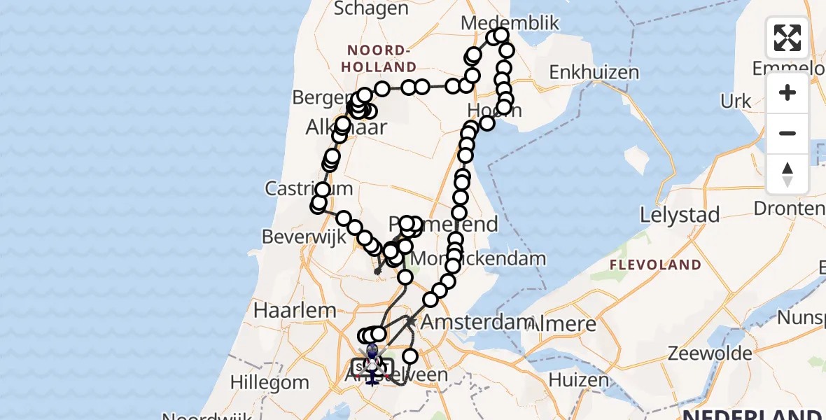 Routekaart van de vlucht: Politiehelikopter naar Amsterdam Vliegveld Schiphol, Amsterdam Vliegveld Schiphol