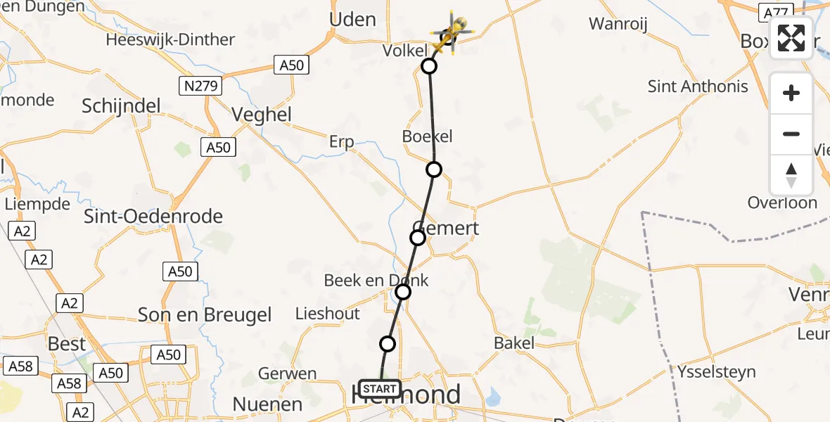 Routekaart van de vlucht: Lifeliner 3 naar Vliegbasis Volkel, Vliegbasis Volkel