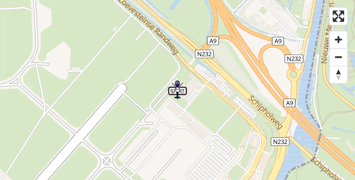 Routekaart van de vlucht: Politiehelikopter naar Amsterdam Vliegveld Schiphol, Amsterdam Vliegveld Schiphol