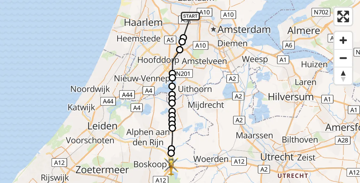 Routekaart van de vlucht: Lifeliner 1 naar Bodegraven, Goudseweg