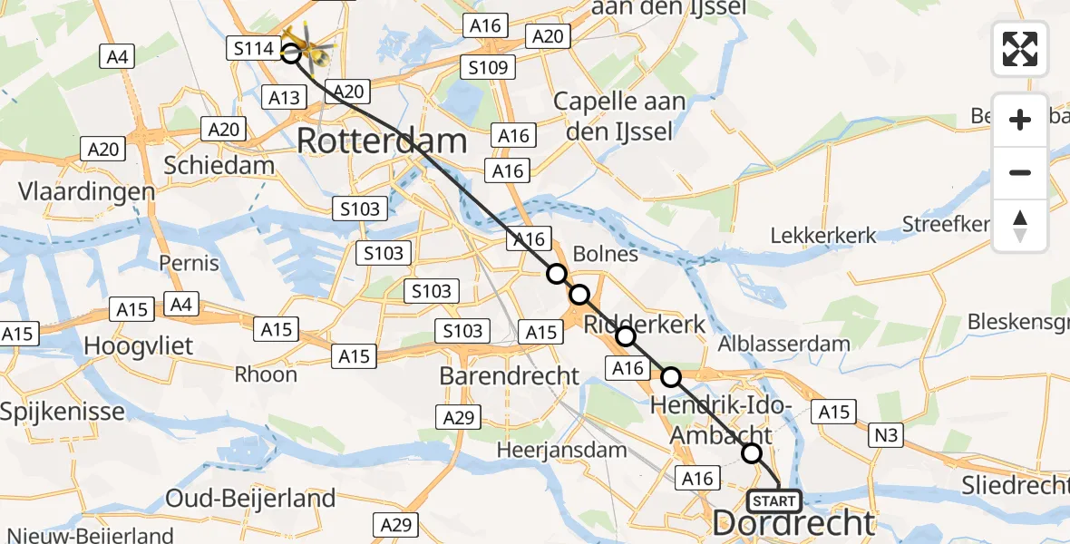 Routekaart van de vlucht: Lifeliner 2 naar Rotterdam The Hague Airport, Rotterdam The Hague Airport