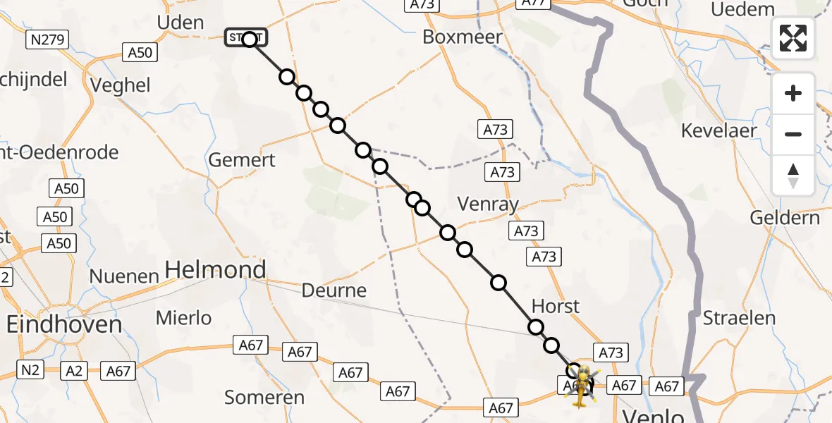 Routekaart van de vlucht: Lifeliner 3 naar Venlo, Van Heemskerckweg