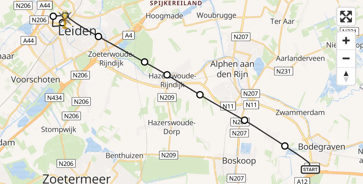 Routekaart van de vlucht: Lifeliner 1 naar Leiden University Medical Center Heliport, Leiden University Medical Center Heliport
