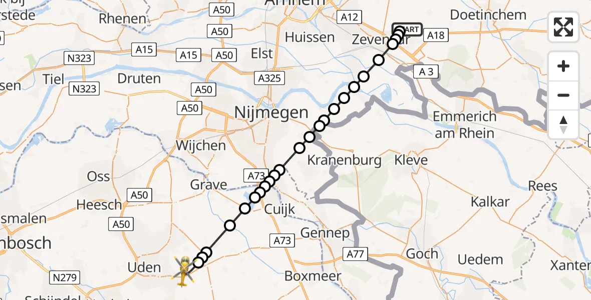 Routekaart van de vlucht: Lifeliner 3 naar Vliegbasis Volkel, Vliegbasis Volkel