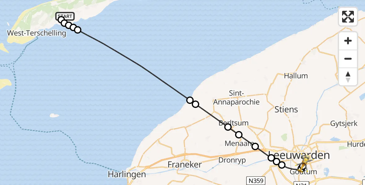 Routekaart van de vlucht: Ambulancehelikopter naar Leeuwarden Medical Center Heliport, Leeuwarden Medical Center Heliport