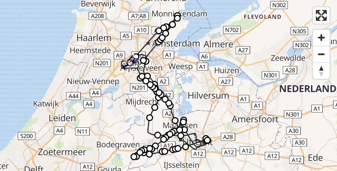 Routekaart van de vlucht: Politiehelikopter naar Amsterdam Vliegveld Schiphol, Amsterdam Vliegveld Schiphol