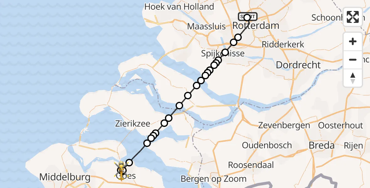 Routekaart van de vlucht: Lifeliner 2 naar Goes, Goes