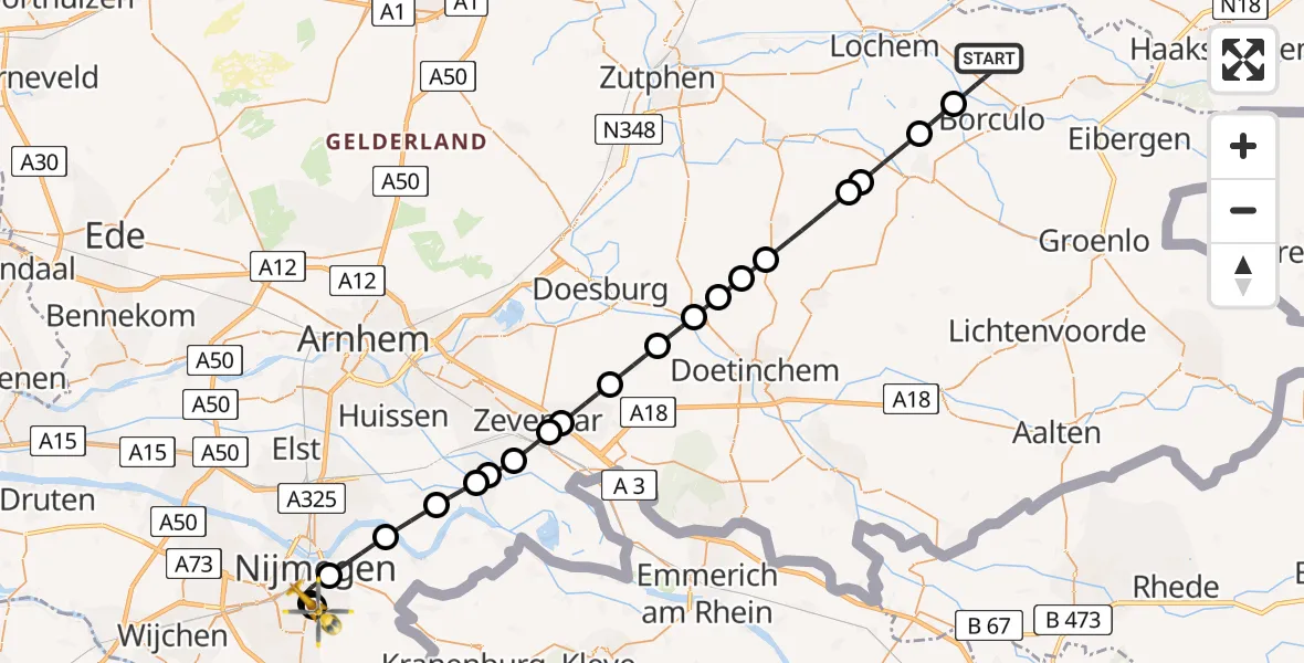 Routekaart van de vlucht: Lifeliner 3 naar Radboud University Medical Center Heliport, Radboud University Medical Center Heliport