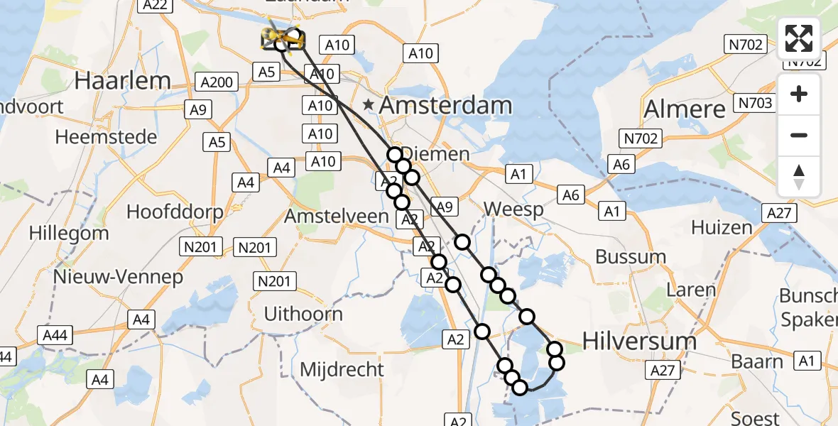 Routekaart van de vlucht: Lifeliner 1 naar Amsterdam Heliport, Amsterdam Heliport